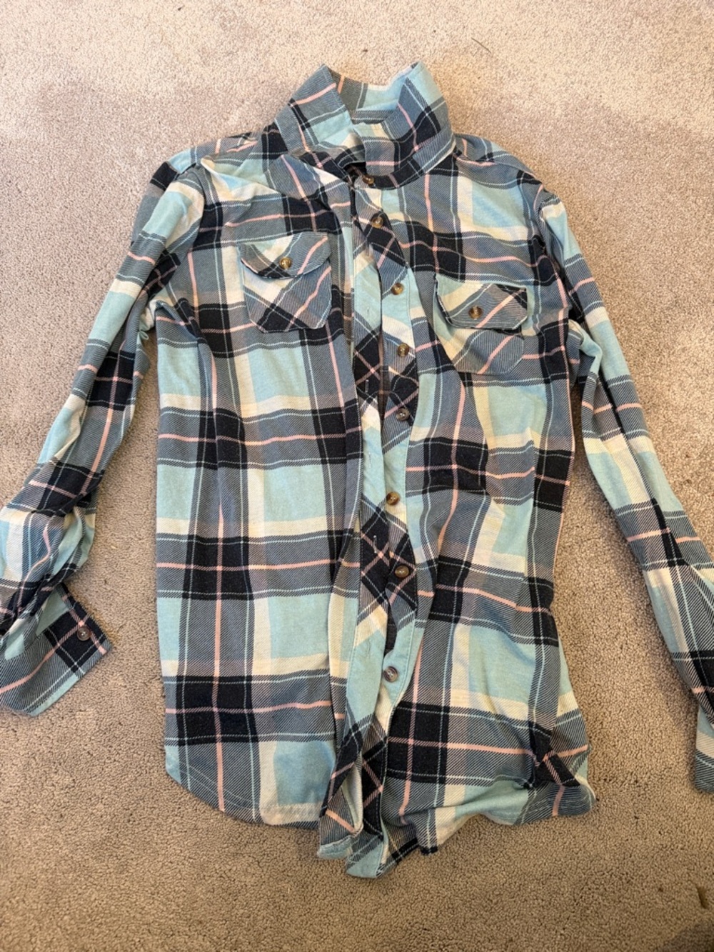 Blue Rain plaid shirt with blue and pink accents